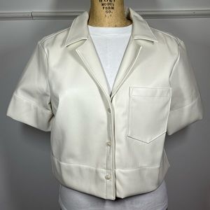 Maeve / Anthropologie ivory faux leather shirt M